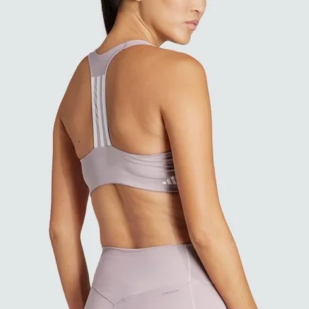 ADIDAS POWERIMPACT TRAINING MEDIUM-SUPPORT 3-STRIPES BRA IN PRELOVED FIG SIZE S